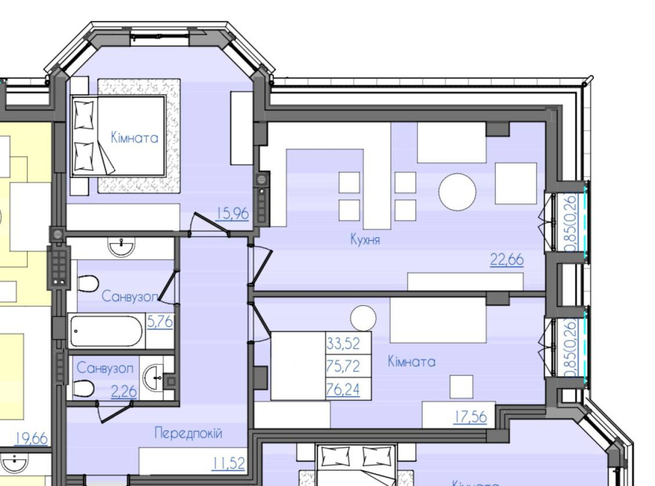 Квартира на вул. Фонтанская дорога (Киевский), 76 м², 173 732$ — FAKTOR