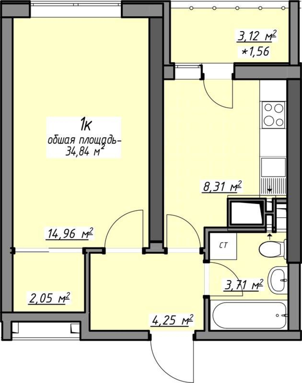 Квартира на вул. Глушко Академика проспект, 35 м², 51 900$ — FAKTOR